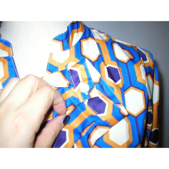 Womens New The Limited Blouse Work Play Blue Orange Cream Geometric Purple S Top - Picture 5 of 12
